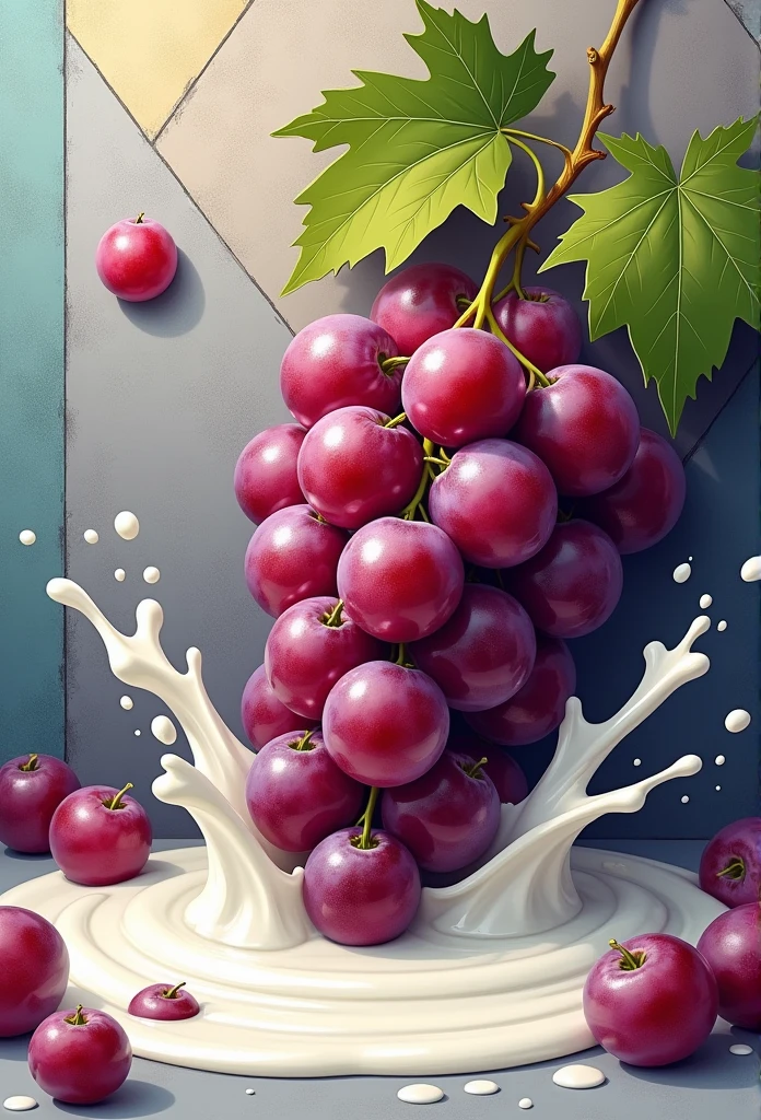Several large grapes fell into the milk,milk splashes,, Eduardo Cobra Acol Jojomante ,GEOMETRIC WALL PORTRAIT, Artistically, Red Cliff,yang08k, Beautiful feces, dyeing,