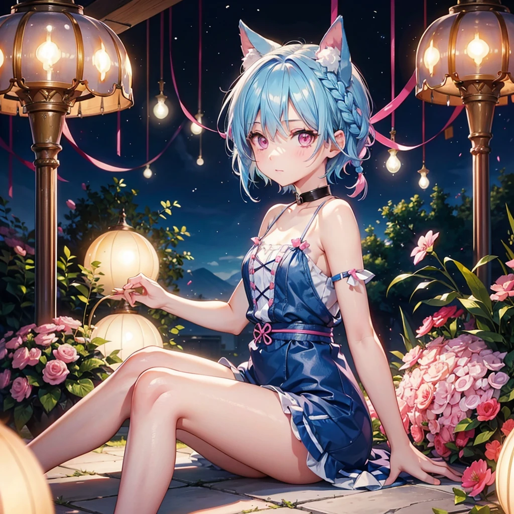(Sky blue hair),(Braided short hair), (Pink Eyes),Fair skin) ,(whole body),(one person's),(There are lots of pumpkin ghosts in the background),Cat ear,Cat's Tail,(Sailor suit),(Bruises and ugly faces),(Fall into Darkness),If you don't give me sweets, I'll play a prank on you.),(Halloween Night Party),(masterpiece, Highest quality, Very detailed, Best Shadow), (Detailed Background), (Beautifully detailed face), High Contrast, (Best lighting, Very delicate and beautiful), ((Cinematic Light)), Hyper Detail,8k, Dramatic Light, Intricate details,night,(Bats flying in the background),High quality