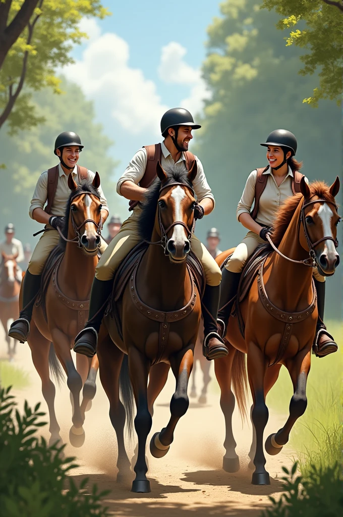 Image of people riding horses realistic and saying great ride