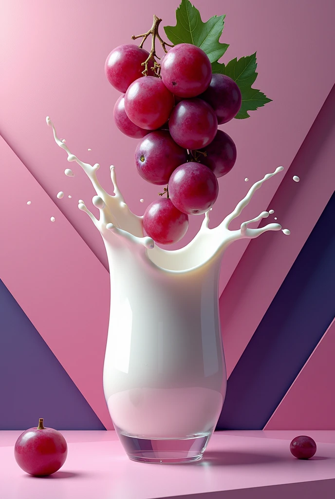 Several large grapes fell into a glass of milk,milk splashes,, Eduardo Cobra Acol Jojomante ,GEOMETRIC WALL PORTRAIT, Artistically, Red Cliff,yang08k, Beautiful feces, dyeing,