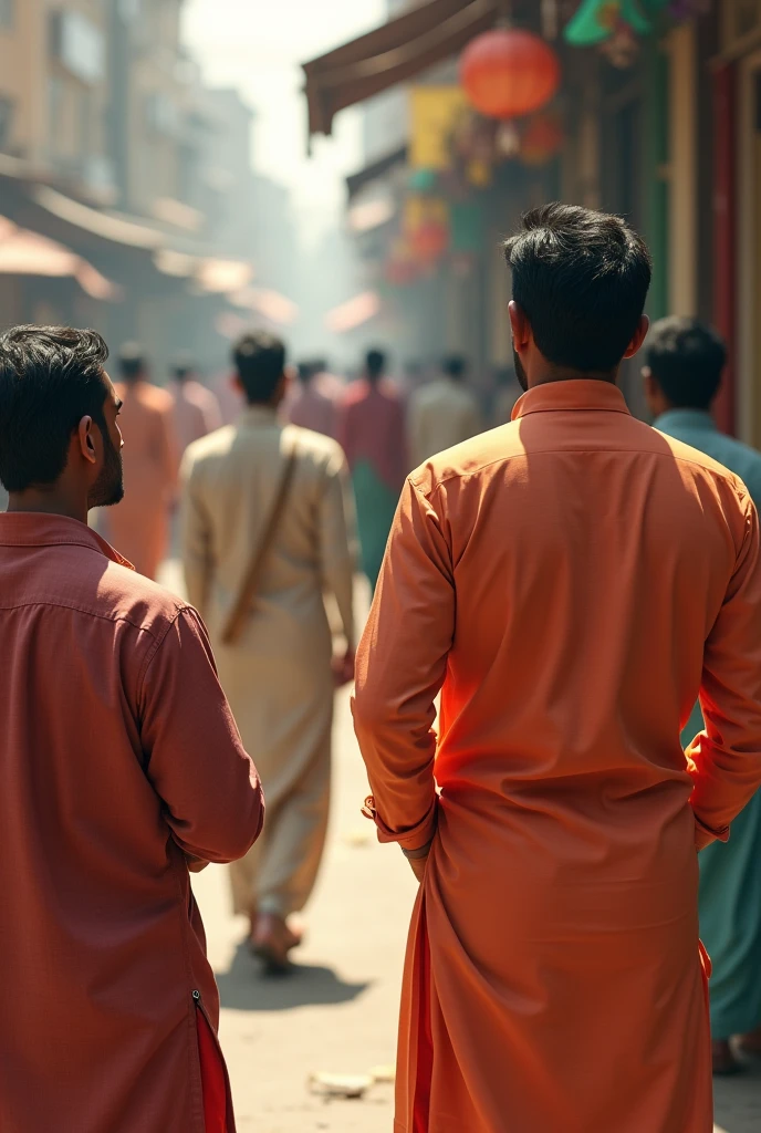 Generate image of married hindu men peeking other beutifu woman walking bypass him