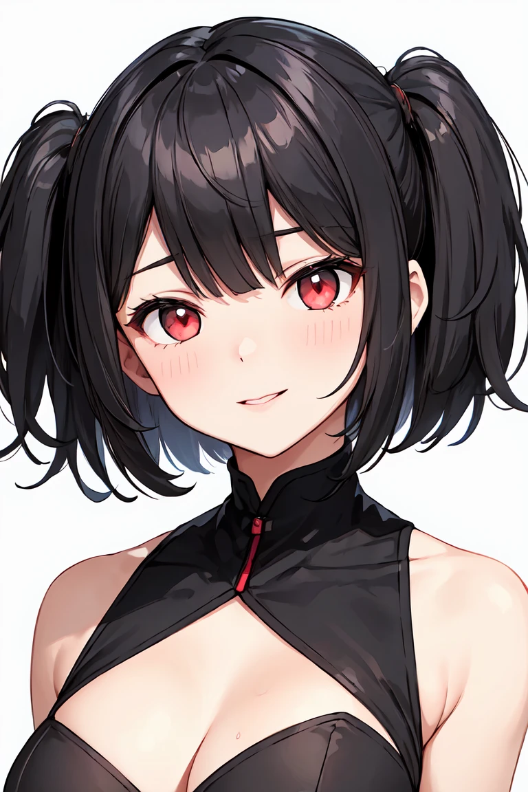 8k,illustration,short hair,,White background,Black_hair,Ruby red eyes,Solitary,1 Girl,,best quality, Extremely refined、double eyelids,Simple background、face close-up、Immature,ethereal,乾淨White background,No background,Flirting eyes,interesting soul,Like shyness,Center the face,Charming smile and delicate face, (Sexy expression: 1.5) (Natural face: 1.5) (Cute 1),Girlfriend&#39;s perspective,Interested little head shake,Looking for attention