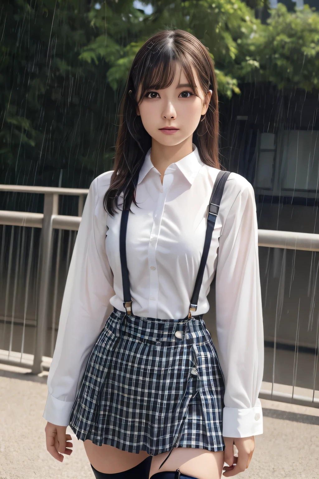 1 female, , high quality, masterpiece, Ultra-high resolution, Cinema Lighting, 1 female, , high quality, masterpiece, Ultra-high resolution, , Cinema Lighting, suspenders Moderate breasts Small face Looking up Sweat Thin belt buzzer 脇Sweat garter belt Belt on pants holster Hands behind your back Looking up Anxious face Knee-high Knee socks Knee-highソックス garter ふとももにgarter belt Checkered mini skirt Panty shot Skirt gap Armament holster holster Hands behind your back Anxious expression Anxious face, legs apart Armament Leg Holster holster See-through clothing heavy rain Rain-soaked dress shirt,Moderate breasts ガーターbelt suspenders Garter on the thigh Checkered mini skirt Looking up Pause belt Armpit sweat Hands behind back Raise your hands