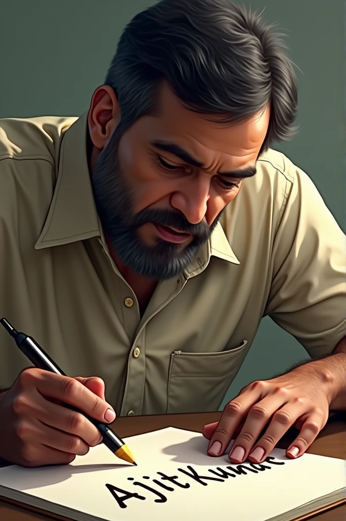 A man is writing Ajit Kumar 