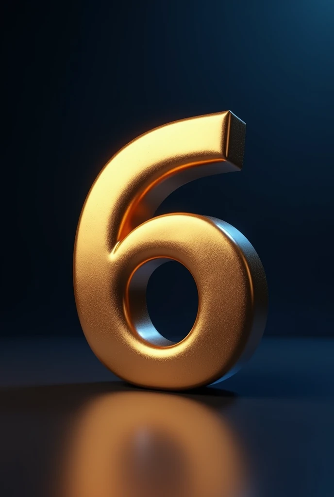 Create image: A 3D, brushed gold text that reads "6 ANIVERSARIO" in a bold, sans-serif font. The text should be angled slightly to the left and have a reflective, metallic sheen, as if it's made of polished gold. The background should be a dark, almost black, gradient with subtle blue hues. Illuminate the text from the top left with a soft, warm light. The overall style should be modern and minimalist.