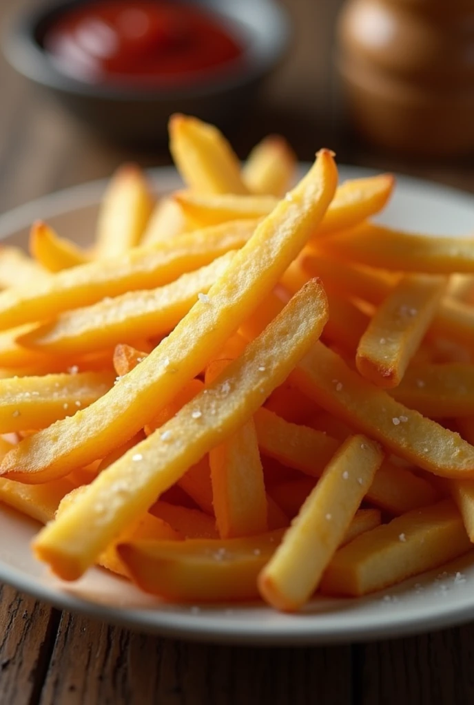 (photorealism:1.2), French fries dish, representative, for menu, with ketchup
