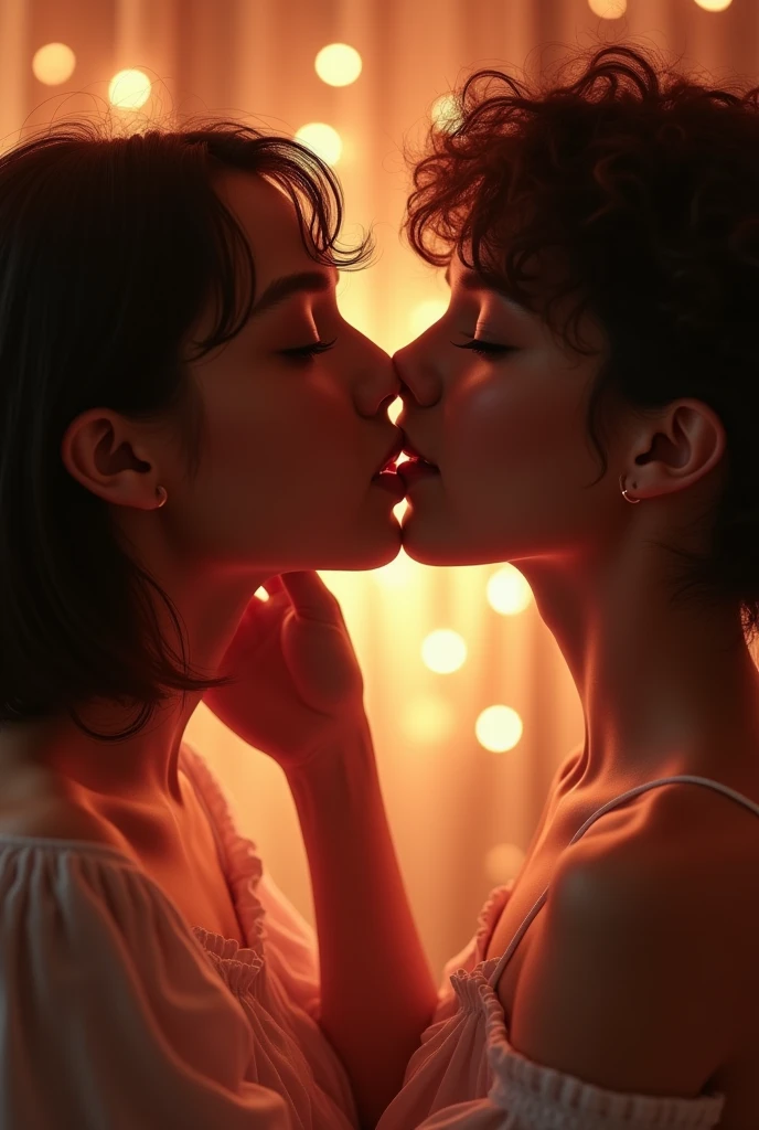 Very romantic kissing and licking puty face in photo