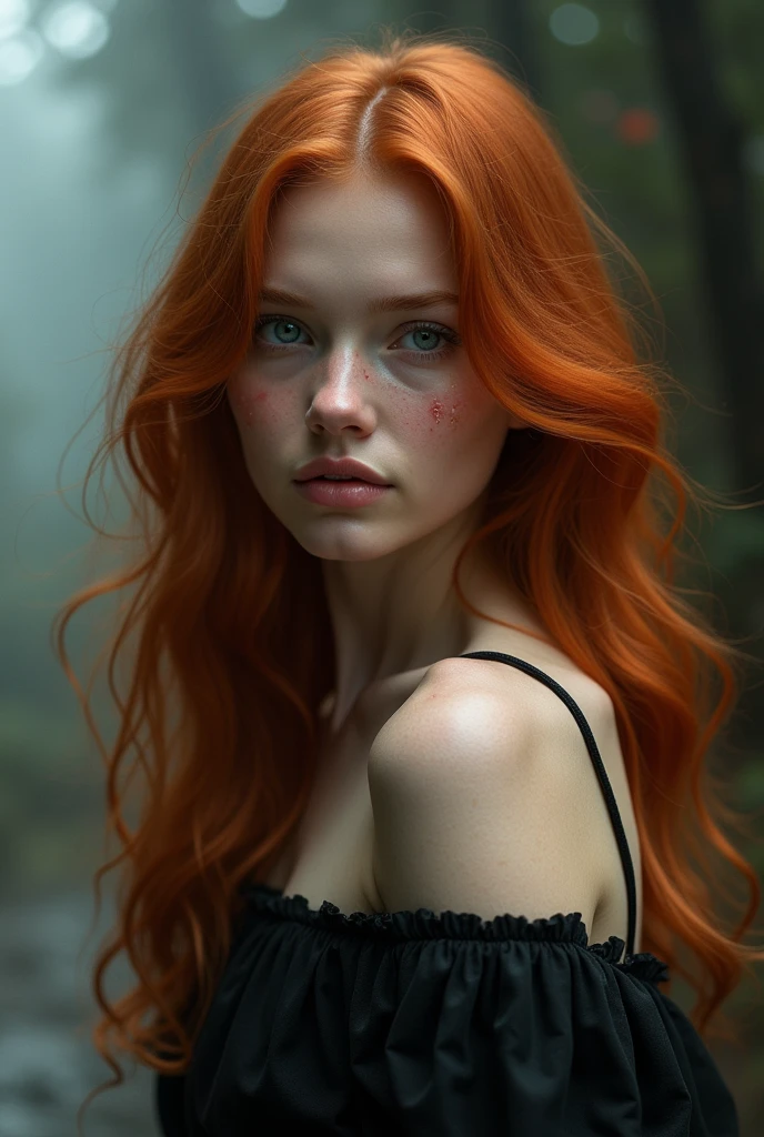 (solo, full body photo:1.3), (action packed:1.3), (haze, fog, mist:1.3), chiaroscuro, best quality, photorealistic, 1woman, (cute), (24yo:1.2), redhead, long ginger hair highly detailed, 1700'S, digital photography, art by artgerm and ruan jia and greg rutkowski surreal painting gold butterfly filigree, broken glass, (masterpiece, sidelighting, finely detailed Fashionable eyes: 1.2) (perfect oval large eyes that gazes at the viewer), beautiful detailed face, blue gorgeous perfect eyes, (blonde hair ponytail), (attractive young woman:1.3), (thick amazing hair), (seductive:1.1), (blushing:1.1)