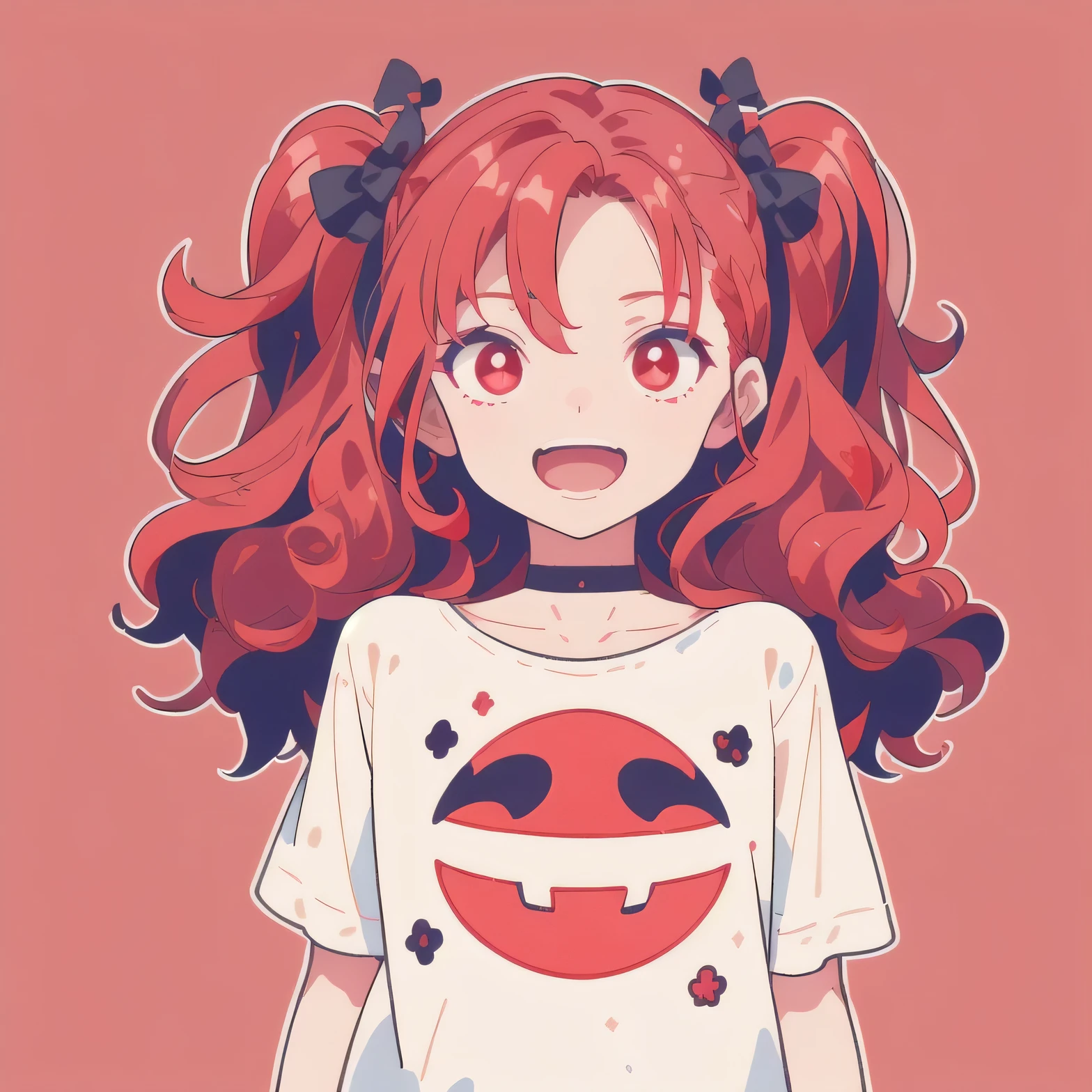 masterpiece, best quality, solo, 1girl, evil laugh, (red hair, wavy hair) and (red eyes), (summer casual and dark clothes), (((bold outline))), dark theme, Vector art, (no background)