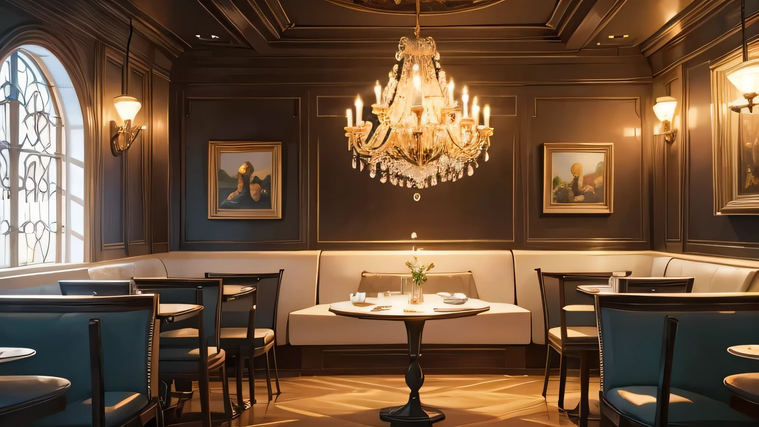 [[[(((No Humans beings)))]]], Masterpiece, pretty café, {{modern style}}, [[ café]], anime style, aesthetic, a room, place, background, modern café, high quality, dim café, {restaurant}, best quality, HD, realistic, perfect lighting, detailed, glowing, set background, {perfect proportions}, (((No Humans))), [[[(((No Humans beings)))]]]