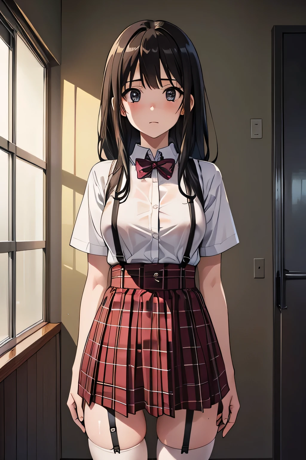 1 female, , high quality, masterpiece, Ultra-high resolution, Cinema Lighting, 1 female, , high quality, masterpiece, Ultra-high resolution, , Cinema Lighting, suspenders Moderate breasts Small face Looking up Sweat Thin belt buzzer 脇Sweat garter belt Belt on pants holster Hands behind your back Looking up Anxious face Knee-high Knee socks Knee-highソックス garter ふとももにgarter belt Checkered mini skirt Panty shot Skirt gap Armament holster holster Hands behind your back Anxious expression Anxious face, legs apart Armament Leg Holster holster See-through clothing heavy rain Rain-soaked dress shirt,Moderate breasts ガーターbelt suspenders Garter on the thigh Checkered mini skirt Looking up Pause belt Armpit sweat Hands behind back Raise your hands