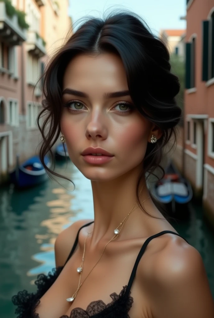pic of a beautiful Italian woman in Venice, river