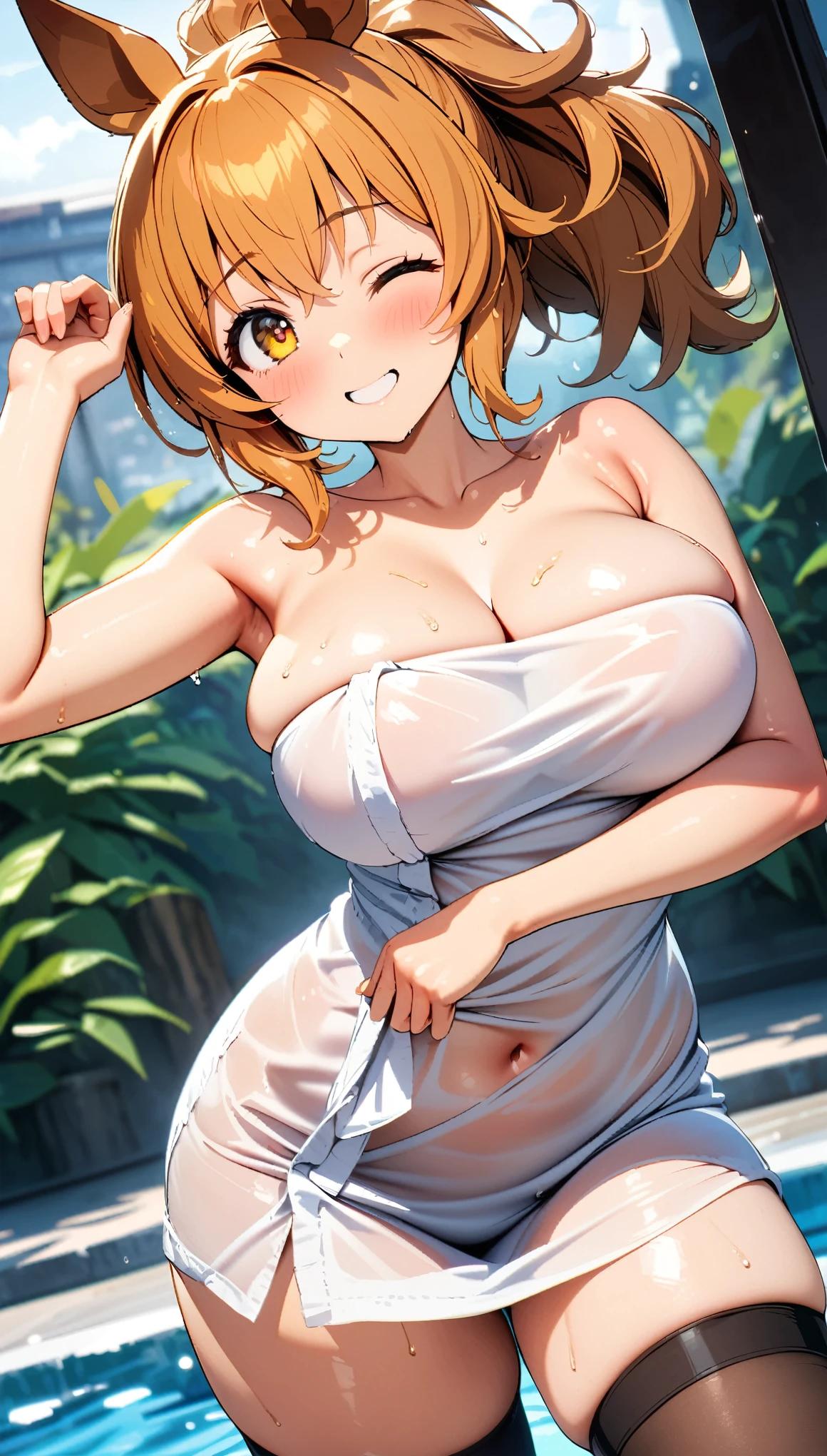 Asuna Yuuki in the jungle boobs naked wet open t-shirt, night time, smiling, night time (masterpiece), best quality, expressive eyes, perfect face, jumping, anti gravity boobs