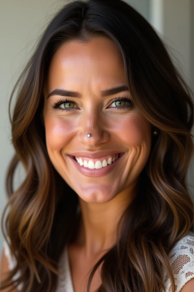 Ai generated image of Joanna Gaines with a tiny nose stud in left nostril piercing should be in left nostril