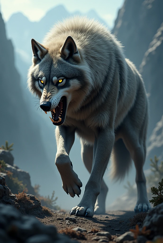 A fearless angry wolf willing to attack