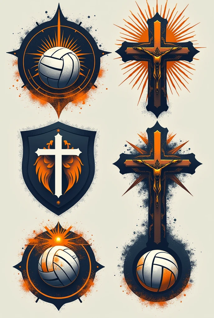 create several cool creative symbols that mix volleyball and christianity to put on a shirt