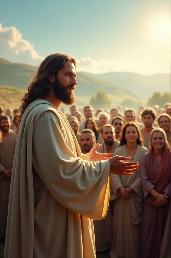 Jesus speaking to a crowd