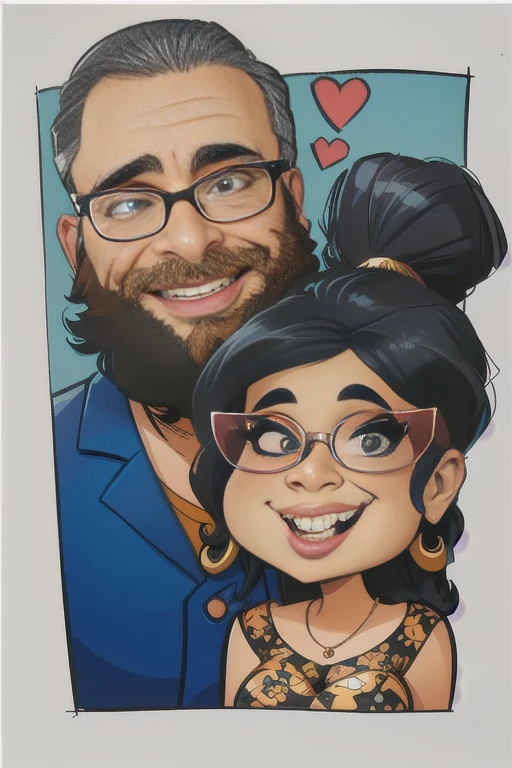 cartoon of a man and woman with glasses and a beard, caricature style, caricature illustration, cartoon portrait, caricaturist, caricature!!!, caricatural, charicature, in cartoon style, caricature, cartoon art, cartoon art style, cartoon artstyle, cartoon style, cartoon style illustration, cartoon painting, large portrait, couples portrait, mid portrait