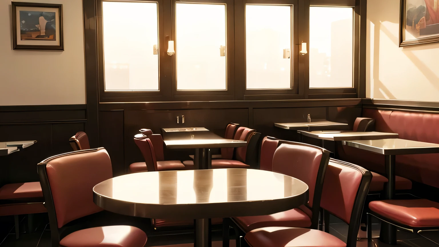 [[[(((No Humans beings)))]]], [[[dim light]]], Masterpiece, pretty diner, {{modern style}}, [[ restaurant]], anime style, aesthetic, a room, place, background, modern diner, high quality, dim café, {restaurant}, best quality, HD, realistic, perfect lighting, detailed, glowing, set background, {perfect proportions}, (((No Humans))), [[[(((No Humans beings)))]]]