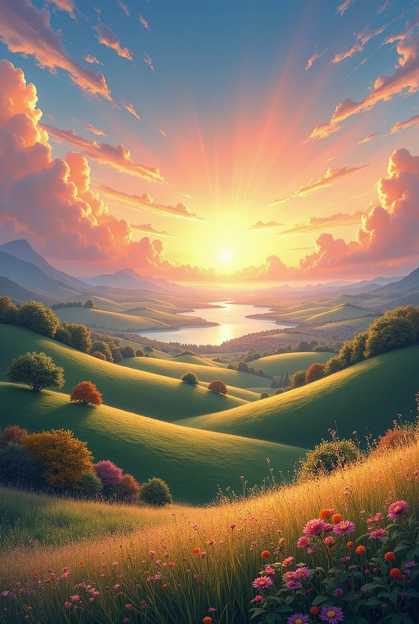 Beautiful land, mix seasons, colorfull, in the morning with sun rise