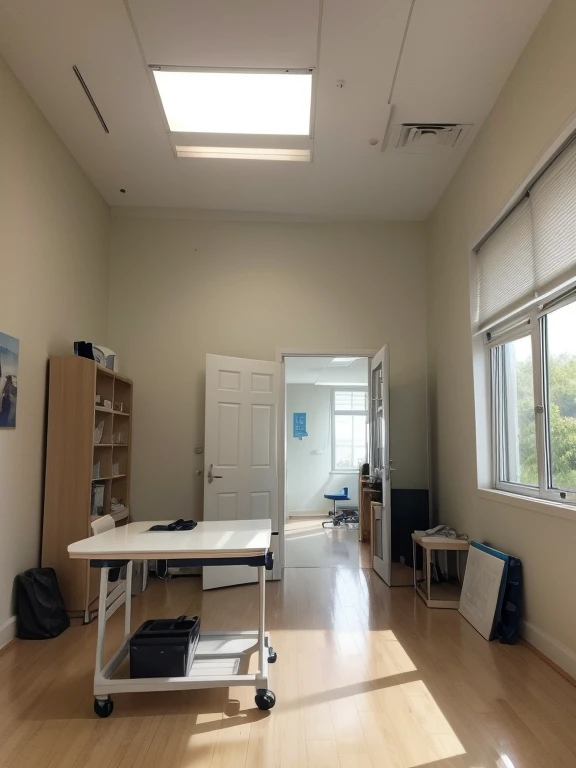 Create the art of a physiotherapy clinic. The image must have the physiotherapy equipment that physiotherapists use.. People do not appear in art, no human beings appear. Please just create the workspace as I asked..