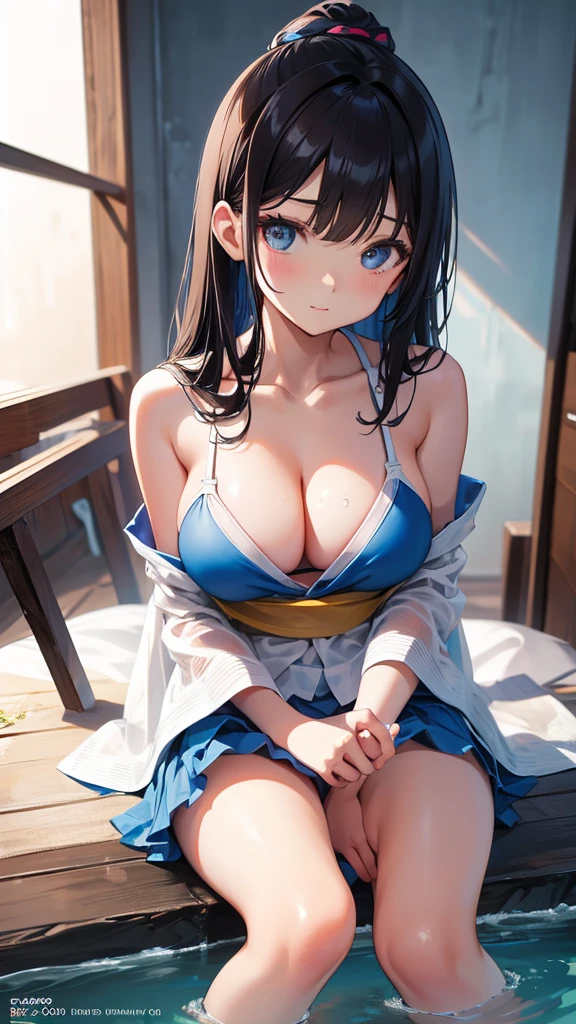 A 14 year old Japanese girl, wearing a yellow micro bikini, spread both legs apart wide, enhancing breasts, beautiful detailed face, beautiful eyes and lips, masterpiece, 8K, hyper realistic, photorealistic, vibrant colors, beautiful,Get used to it, Exquisite, extremely Get used to it, finely Get used to it, high quality, insanely Get used to it, ultra Get used to it, Ultra-high resolution, high quality, beautiful face, Wet, Obscene pose, Accentuate your cleavage:1.5,Glowing Skin, Detail Skin,It gives me goosebumps, Lewd face
