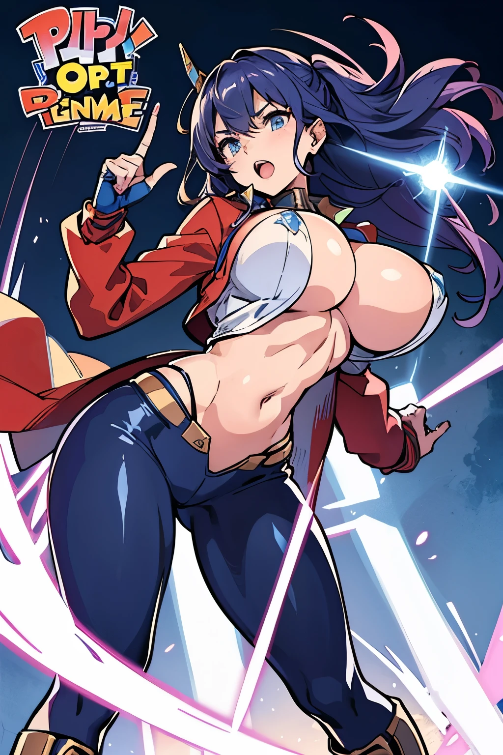 Pointing to the top right corner,outstretched arm, optimus prime as a woman, yelling, , ((breasts big))), ((Fine body)), ((Balanced Body)) ,(breasts big), ((big boobies)), , super cleavage, big neckline, facing the public, (18 years old), wet transparent clothes, work of art, 8k, model face, perfect hand, aiming, only the index finger raised, other fingers closed