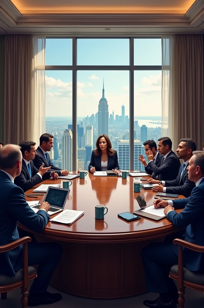 Vice President Harris、Senator Ro Khanna、A scene of prominent figures in the cryptocurrency industry sitting around a round table