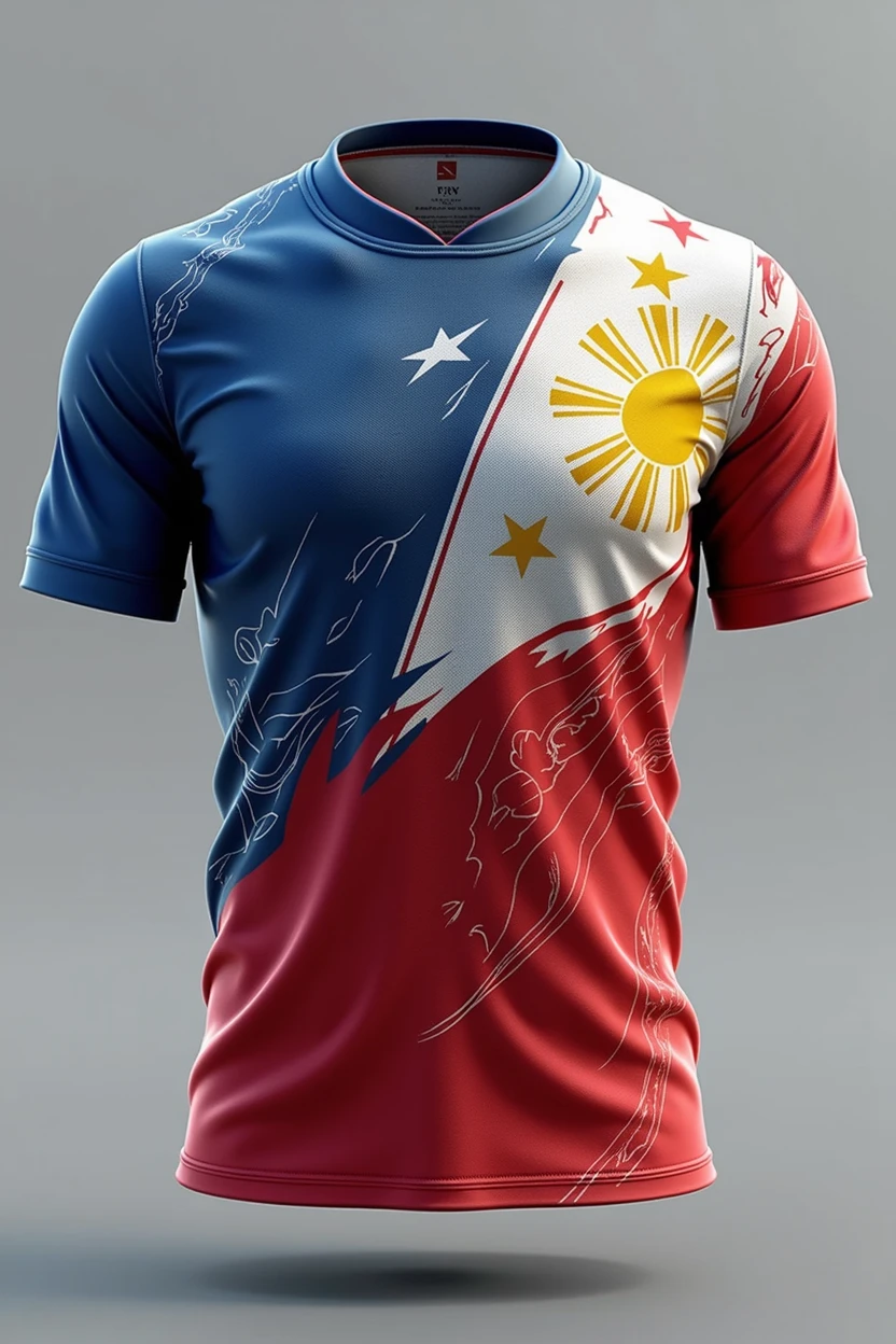 Create jersey uniform for dragon boat team from Philippines who will compete in the international race, incorporate subtle flag of the Philippines in the design