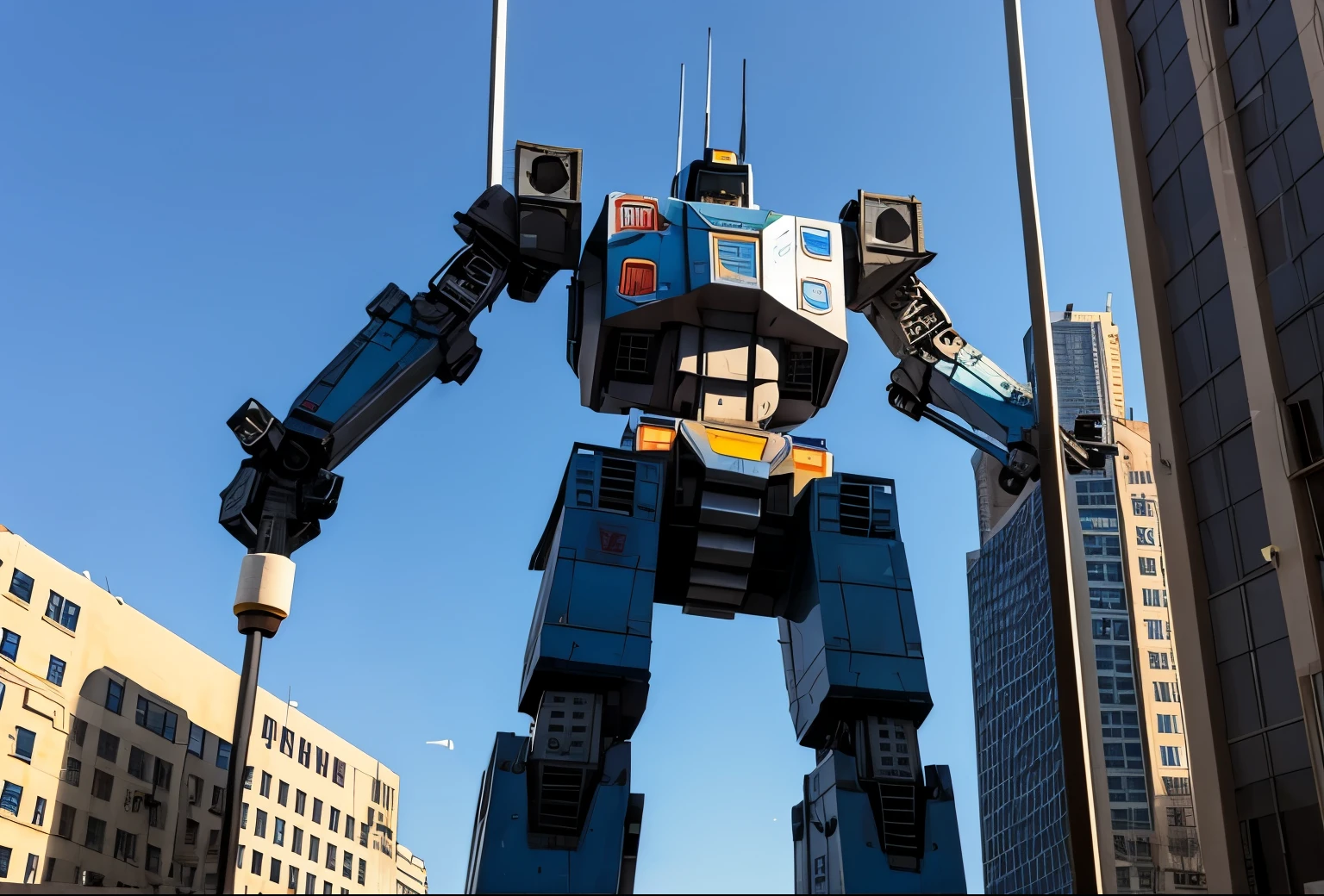 Giant robot stilt sucking electricity from the city  