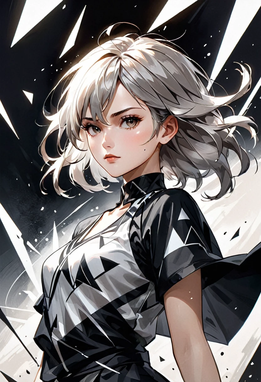 beige hair lexia
2.1.from below shinkawa youji action illustration of female jensenDX Female, silver on black, geometric forms, triangles, intricate, elegant, highly detailed, ink painting, artstation, concept art, strong brush stroke, sharp focus, illustration, croma concept art Semi realistic, saturated