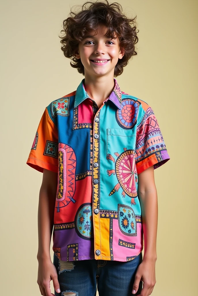 Create a colorful shirt that can be created from an old shirt for a school art project about fashion: