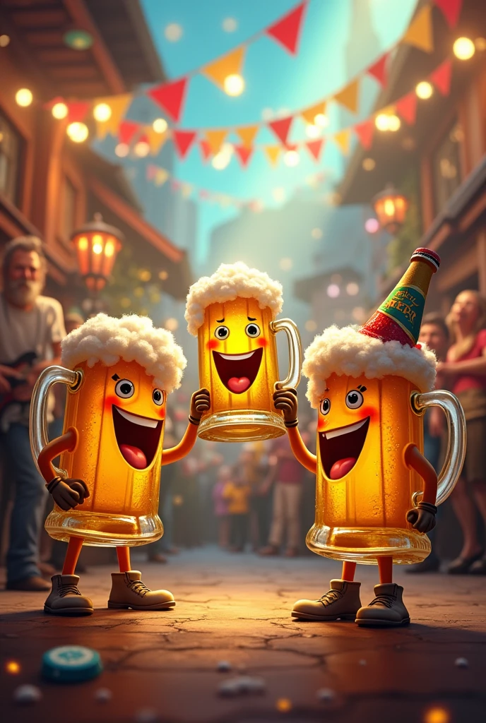 A bunch of happy beers at a party