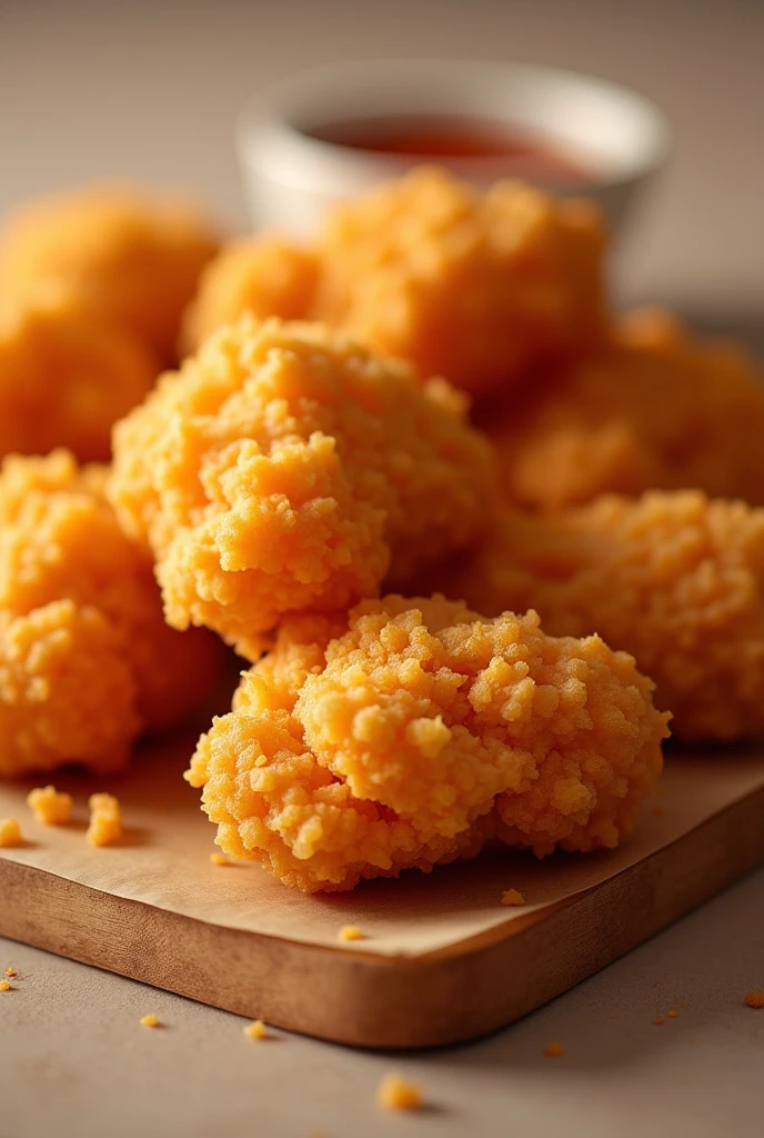 (photorealism:1.2), KFC chicken popcorn, representative, for menu, with sauce, photography
