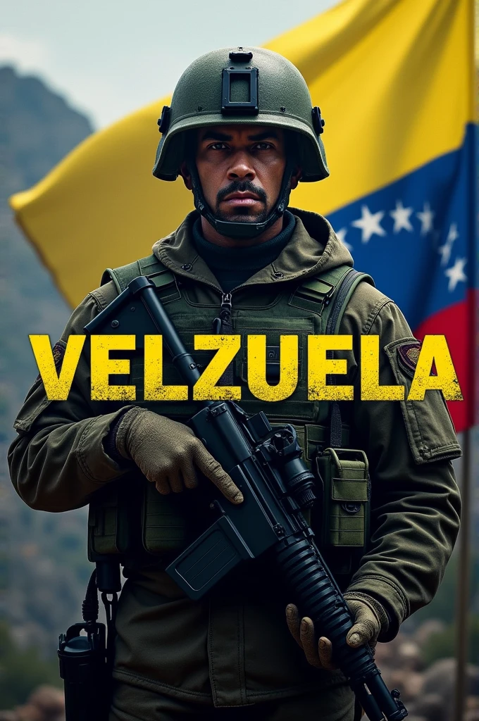 Create an image with a soldier in the background and add the phrase: On August 16, every soldier who supports the dictator Maduro and every foreign soldier in national territory will be a military target.. Last notice adds a flag of Venezuela 