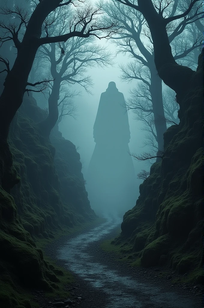 Creepy black shadows between the trees on the way down the mountain (16:9)