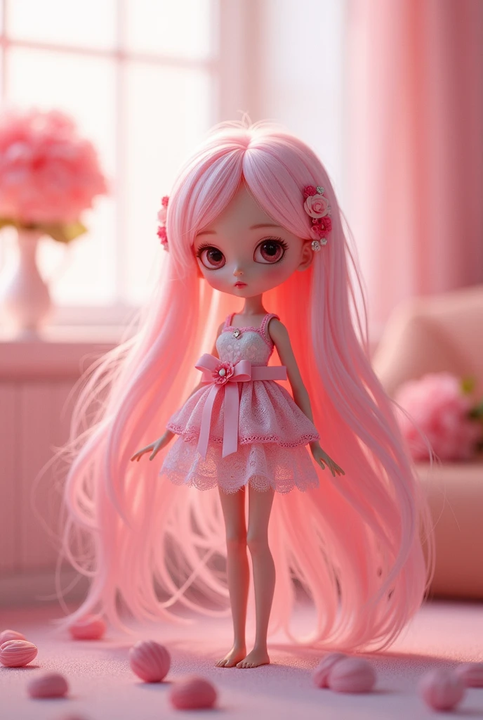 Pink female doll with long arms and legs