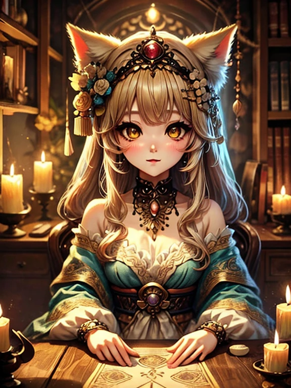 Fortune telling、blonde、Yellow Eyes、Semi-long hair、Anime fantasy artwork