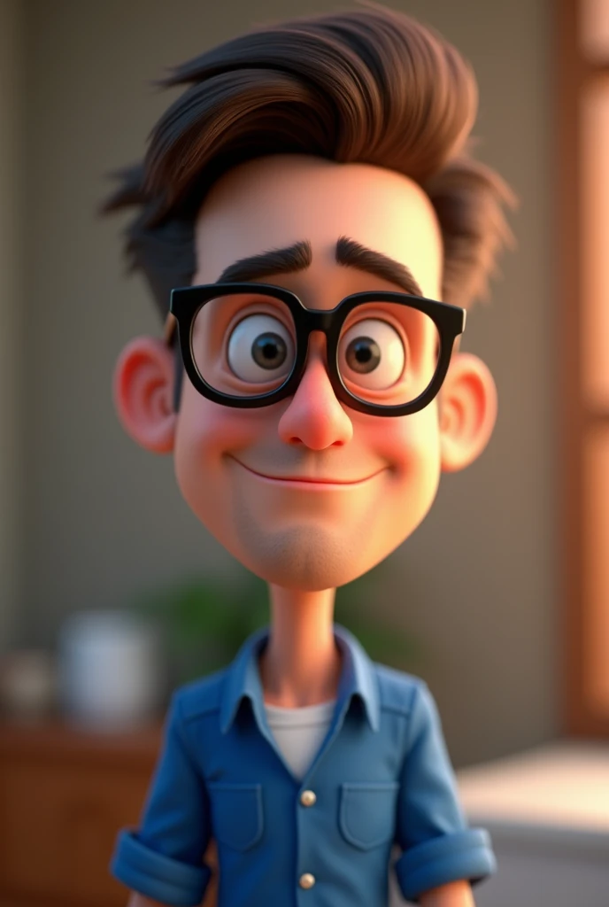 Cartoon character of a man in black glasses and blue shirt, animation character, stylized character, animation style rendering, 3d stylized, Arnold Maya rendering, Stylized 3D rendering, toon render screenshot, 3d character, 3d character, Stylized 3D rendering, 3D character rendering, cartoon character, Personagem de close up, character posing, (Pixar-style) (master part:1.2) (bokeh) (best qualityer) (skin detailed) (detailed texture) (8k) (Argilla) (cinematic lighting) (sharp focus