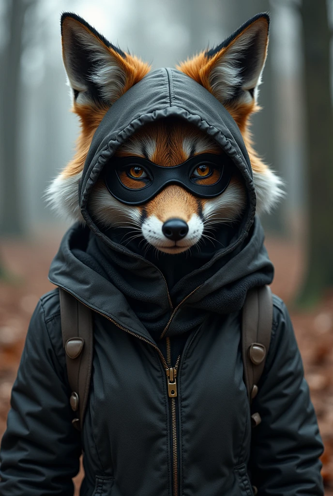 furry grey fox girl robber with mask