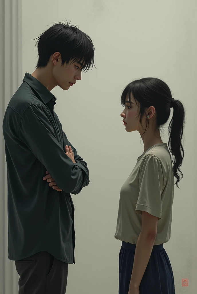 One person looking at another with disappointment 
