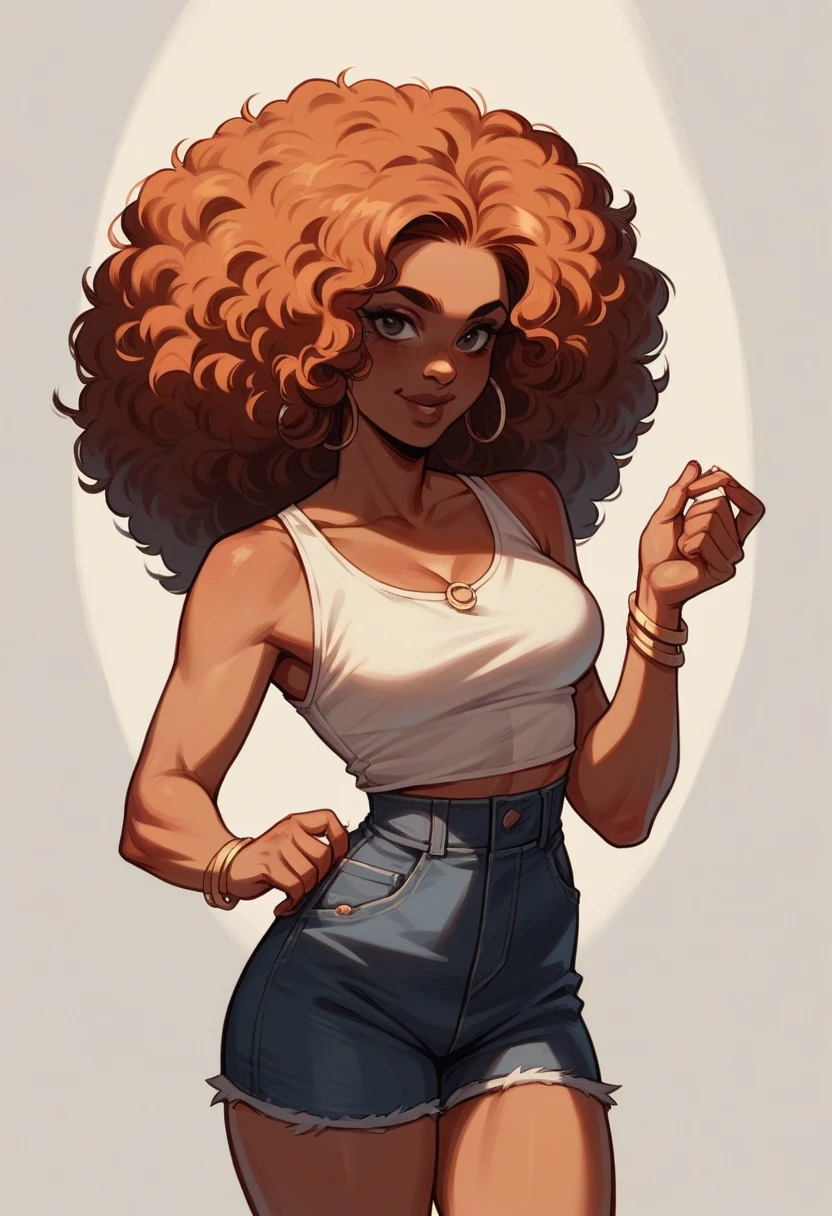 Make 2 black afro girls, one curly, 1 redhead, 1 blonde and 1 brunette