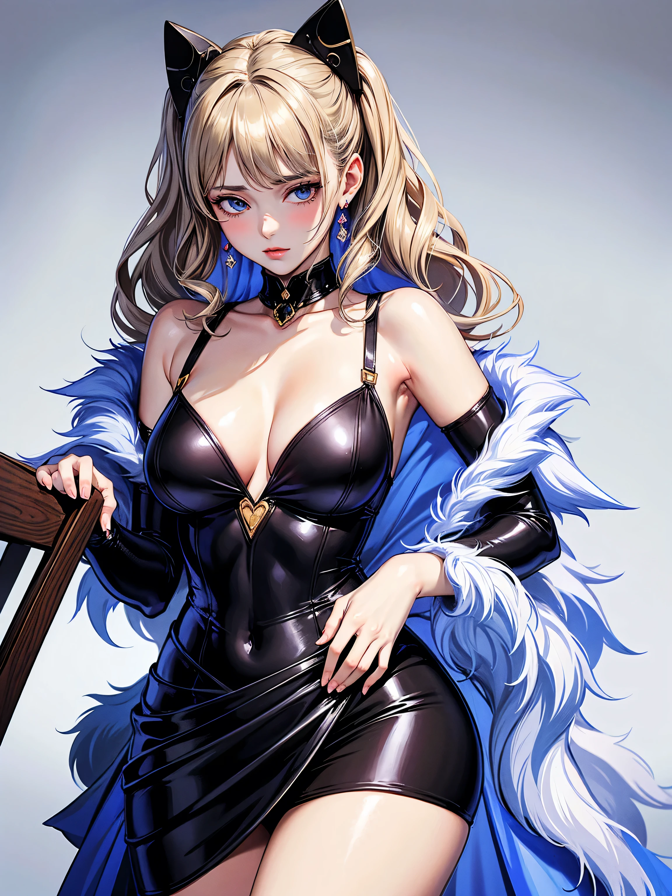 (Name: Natalia Hermanova), 18 Year-Old girl, Pretty, Elegant furry Outfit, Rich Woman Pose, Perfect Beautiful Symetrical Eyes , Tsundere