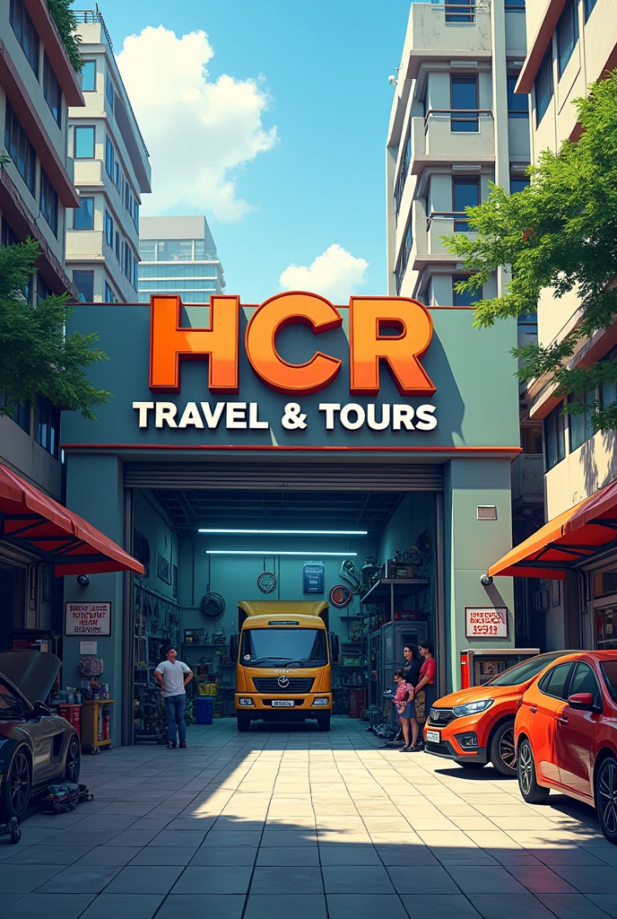 Car garage, with signboard HCR TRAVEL & TOURS SDN.BHD