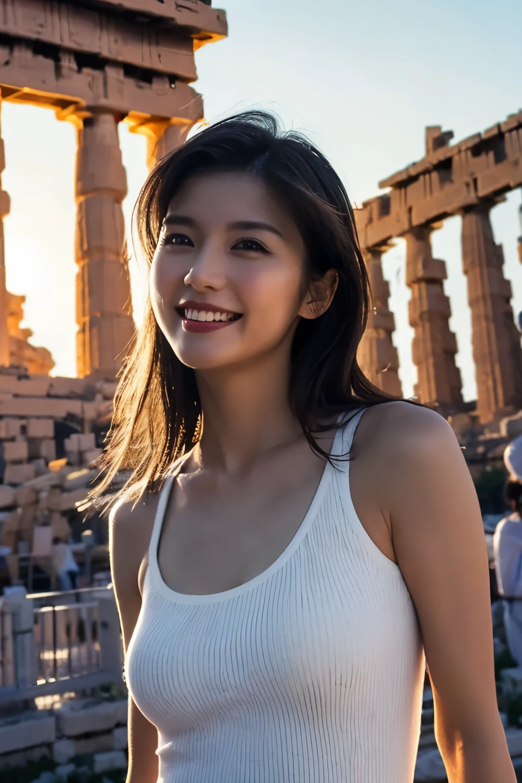 one person's, (wear casual summer clothes:1.2), (Beautiful Japanese idol portrait photos),
(RAW Photos, Highest quality), (Realistic, Realistic:1.4), masterpiece, 8K Portrait,
Very delicate and beautiful, Very detailed, 2k wallpaper, wonderful, In detail,
Very detailed CG unity 8k wallpaper, Very detailedな, High resolution, Soft Light,
Beautiful detailed, Very detailed eyes and face, Beautiful and sophisticated nose, Beautiful details,
(Commemorative photo with the Parthenon in the background:1.3), (Evening Scenery), Cinema Lighting,
Perfect Anatomy, Slender body, Small breasts, Medium Hair, Dynamic Angle, A light smile,