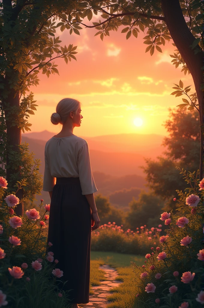 Women see the last her sunrise at garden