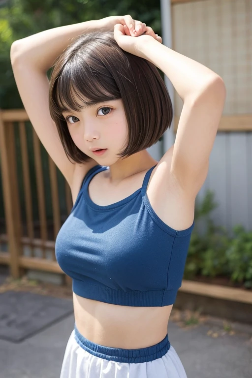 Does not hide the skin、Open your mouth、whole body、Japanese、、Smaller breasts、Bobcut、Extend both arms up at the joints.