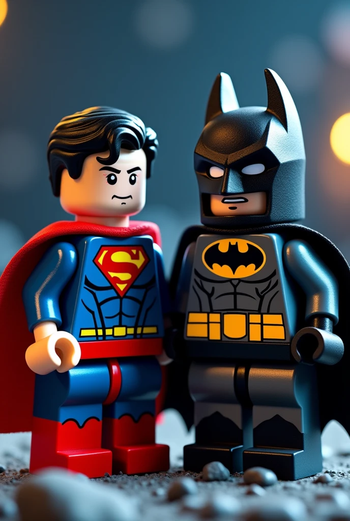 Superman and Batman in lego art, night