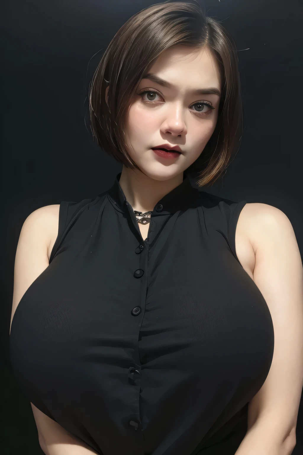 (((Shorthaircut))), ((GOTHIC GOTH GIRL BLACK LIPS)), Jumbo (Singlet), Chubby adorable, 1 girl, (face to face), 10 years old, baby face, angry face expression, half body portrait, (face details: 1), (eye details: 1), ((big breasts)). wearing transparent transparency soft long shirt, .. Cute posed. proportional body. Ultra High Res. realistic: 1.4, UHD, ((leopard pattern)), ((Bigger:2.4)), (((DARK BACKGROUND)))