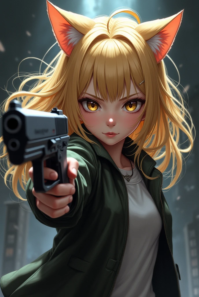 Blonde cat-eared girl with a gun